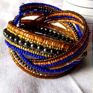 Beaded bracelet cuff very artsy and vivid colors